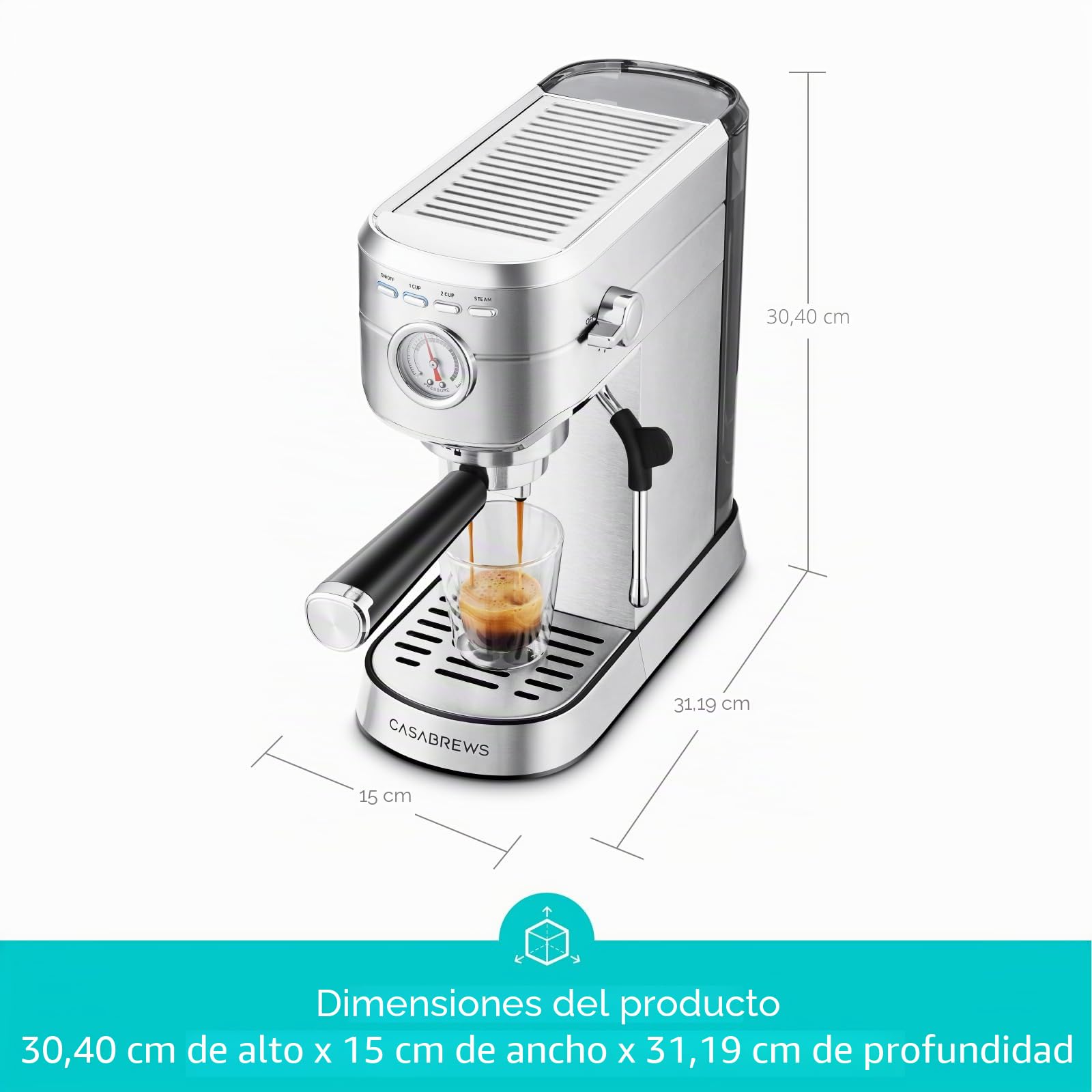 CASABREWS Máquina de café espresso de 20 barras, cafetera profesional con espumador de leche, máquina de café espresso compacta con depósito de agua extraíble de 34 onzas para capuchino, café con