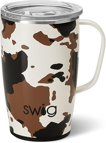 Swig Life - Taza de viaje de 18 onzas con asa y tapa, apta para vasos, apta para lavavajillas, acero inoxidable, vaso de café con triple aislamiento