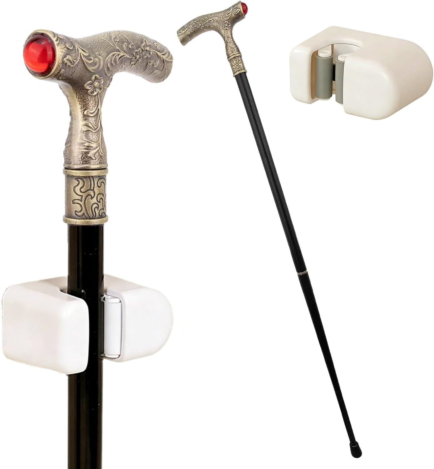 Red Pearl Walking Cane with Cane Clip, Flower Stick Removable Anti Slip, for Cosplay Collection Decor 93cm