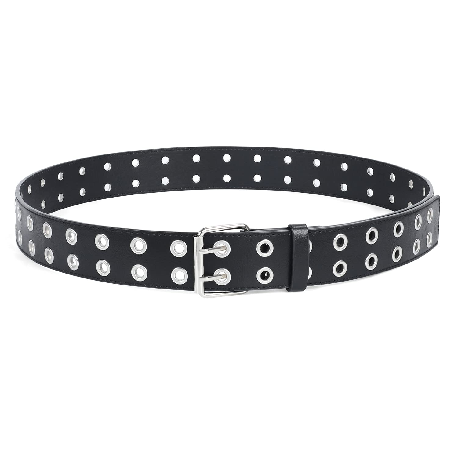 Double Grommet Leather Belt with Detachable Chain for Women Men SUOSDEY Punk Roc Black Double Grommet Belt: Gothic Punk Rock Studded Belt - Etsy main image 3