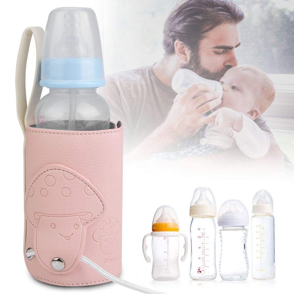 Milk Bottle Heater, Portable Milk Heater Cover USB Baby Bottle Warmer, Baby Bottle Warmer and Baby Milk Heater Heater Bottle Bag for Mineral Water Bottles for Water Cups Breastmilk and Formula(Pink)