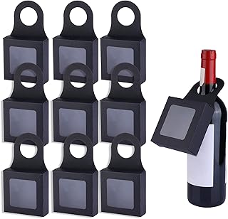 10pcs Wine Bottle Box with Visible Window for Red Wine Bottles, Brown Paper Wine Bottle Hanger Favor Hanging Foldable Gift Boxes Gift Tags for Wedding Festival Party Birthday (Black)