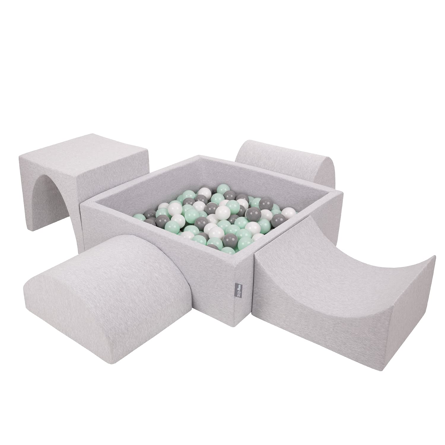 KiddyMoon Area di Gioco in Schiuma con Quadrato Piscina di Palline (300 Palline) per Bambini, Grigioch:Bianco/Grigio/Menta