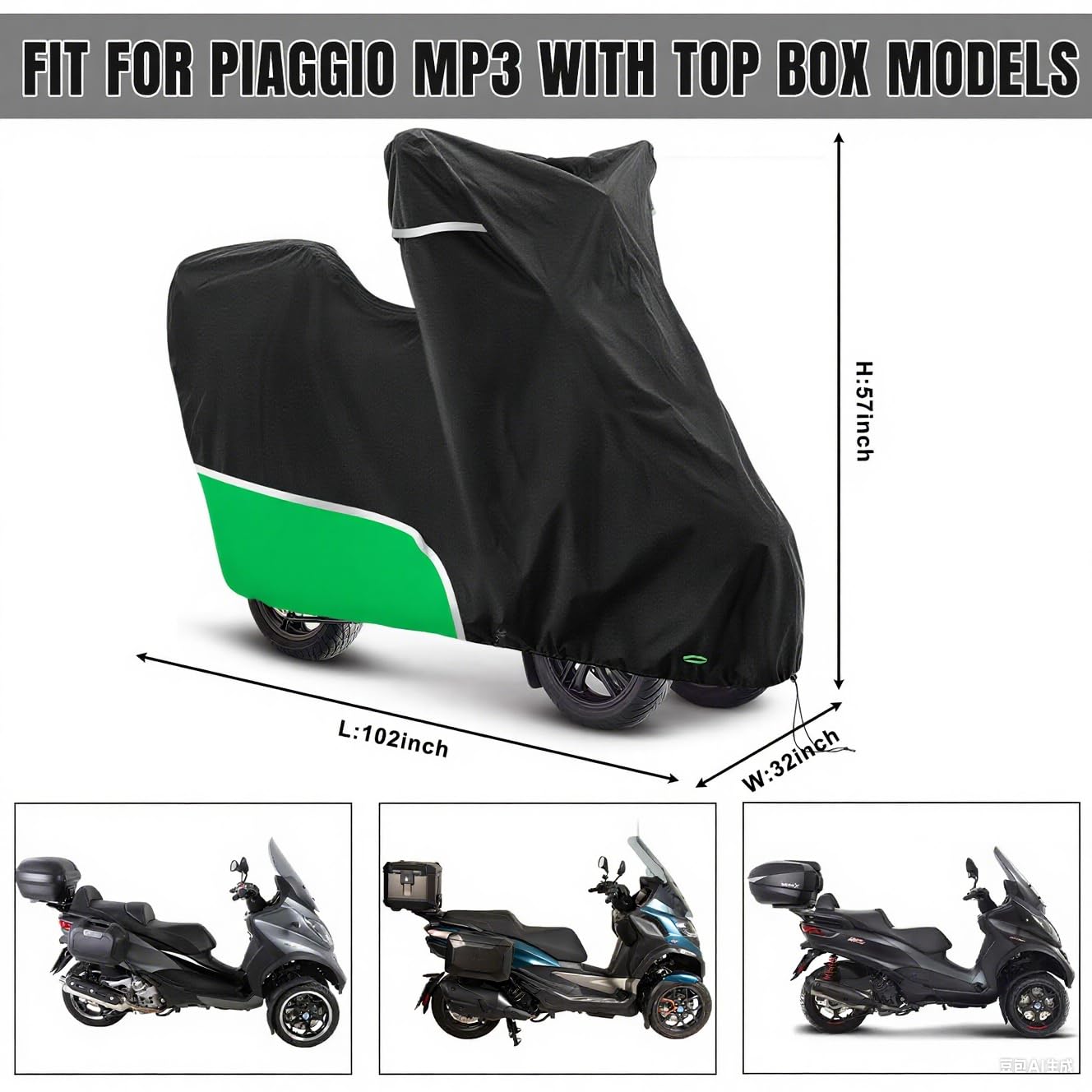 Pokrowiec na motocykl do użytku na zewnątrz (z bagażnikiem), wodoszczelny i odporny na warunki zimowe, tkanina Oxford 420D, pasuje do Piaggio MP3 250/310/300/350/400/500/530 (2014-2025)