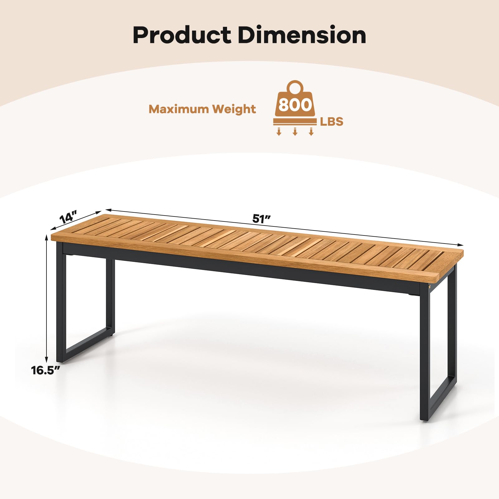 Tangkula Patio Dining Bench Set of 2, 2-3-person Backless Bench with Slatted Seat & Metal Legs, Indoor Outdoor Bench for Entryway, Front Porch, Garden, Poolside, Farmhouse Kitchen Dining Seat