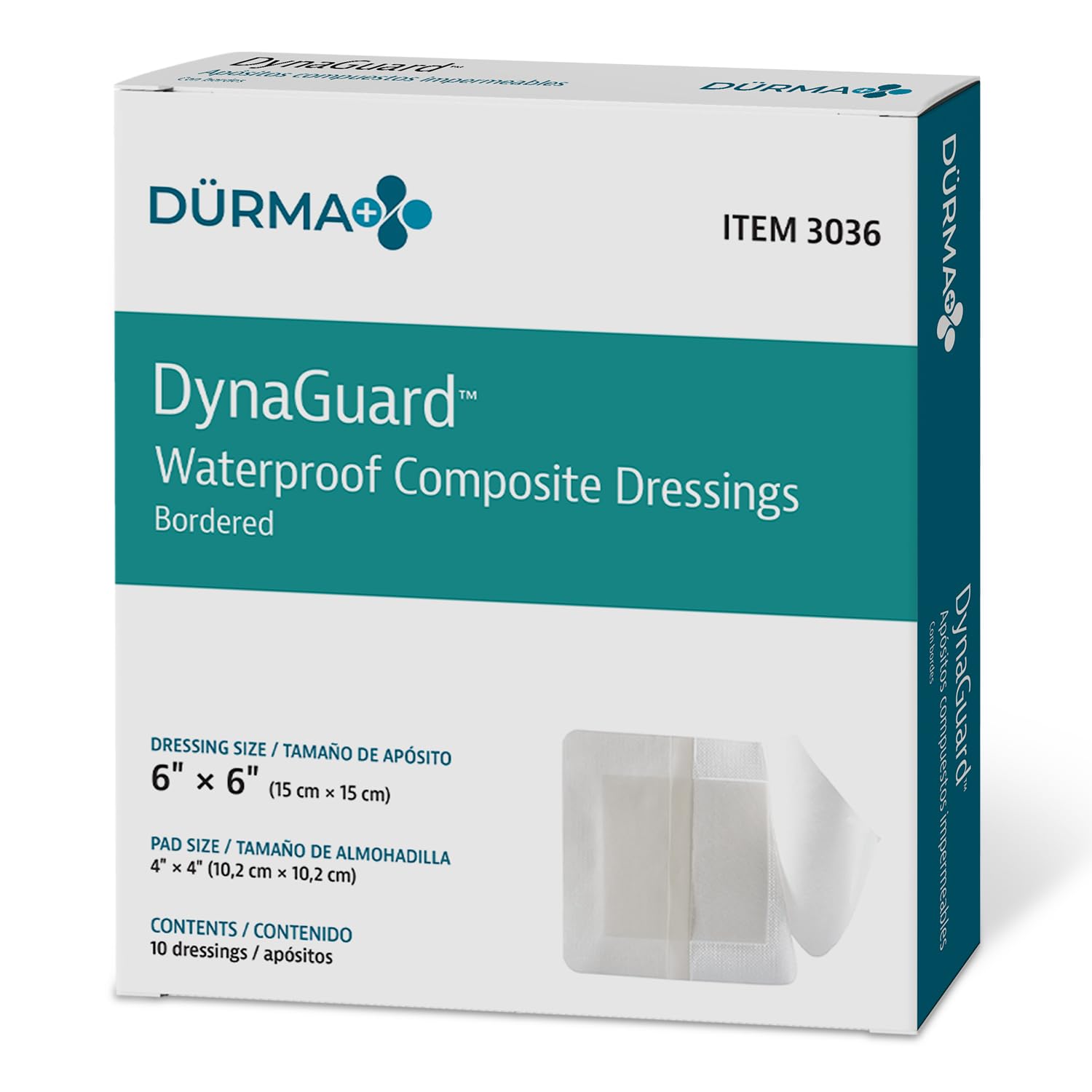 Dynarex DynaGuard Waterproof Dressings, Sterile, Four-Layer Composite Dressing, Protects and Offers Optimal Moist-Environment, Bordered - 6" x 6", 1 Box of 10 Waterproof Dressings