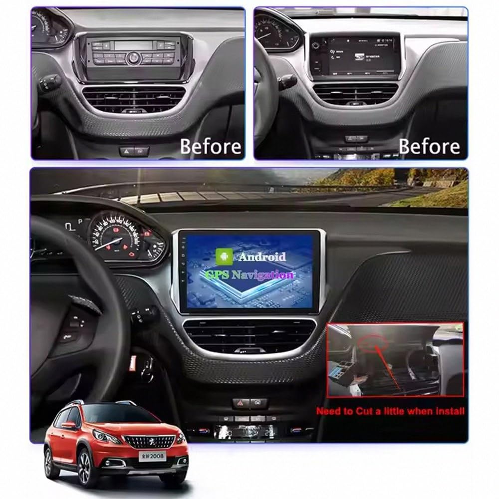 Autoradio Gps Navigation 2 Din per Peugeot 2008 208 2014-2018 Wireless Carplay Android Auto Stereo Auto Bluetooth Ips con Pantalla Táctil con Gps, 8 Nucleo 4G+64G