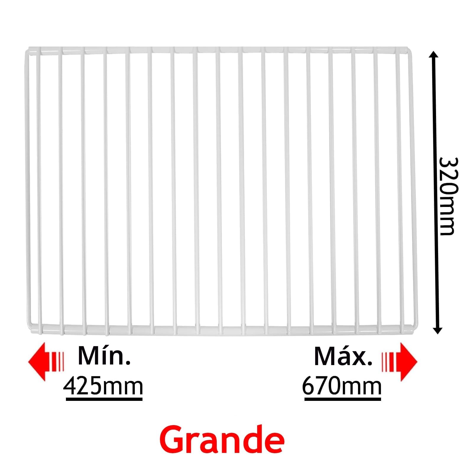 SPARES2GO Estante universal para frigorífico y congelador ajustable con brazos extensibles revestidos de plástico blanco (grande, 425 mm - 670 mm x 320 mm)