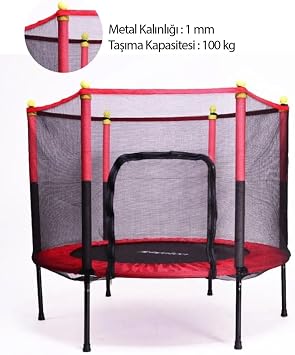 Leyaton Güvenlik Korumalı Fileli 140 Cm Özel Fermuar Güven Konforlu Çocuk Trampolini 55 İnç Trambolin KIRMIZI Tek Ebat