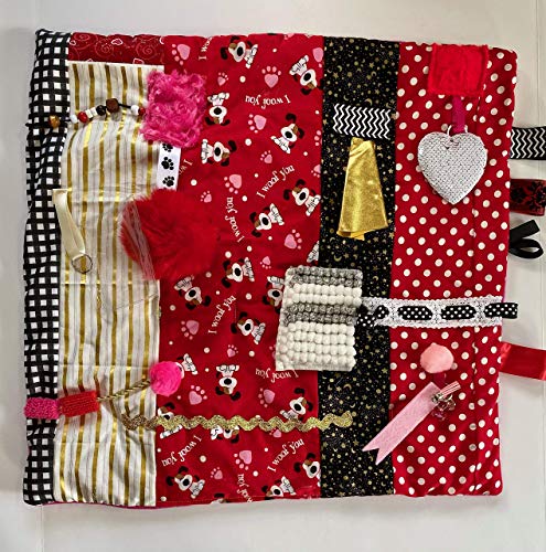 Restless Remedy Fidget Blanket Fidget Quilt for Alzheimer's Stroke Dementia RED PUPPIES HEARTS