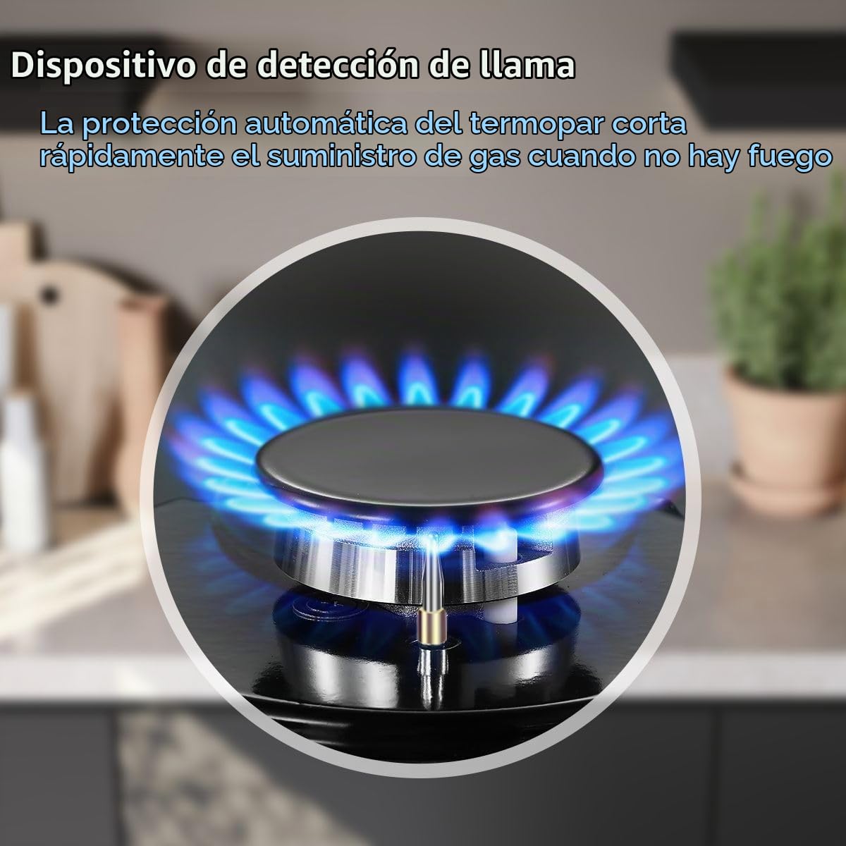 SNDOAS Placa de Gas 5 Fogones 70cm, Natural/Propano, 10400 W | Vidrio Templado Negro, Válvula de Seguridad, Parrillas en Hierro Fundido, 220-240 V