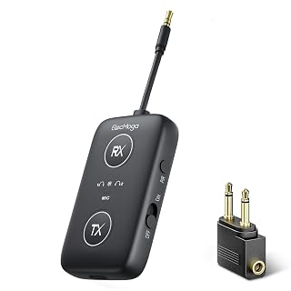 2025 Upgraded Airplane Bluetooth 5.4 Adapter with aptX Adaptive, ElecMoga Airplane Travel Essentials Supports 2 AirPods or Headphones, 2-in-1 AUX Wireless Transmitter Receiver for Gym, TV, Car, Audio - Amazon product rated Grade B