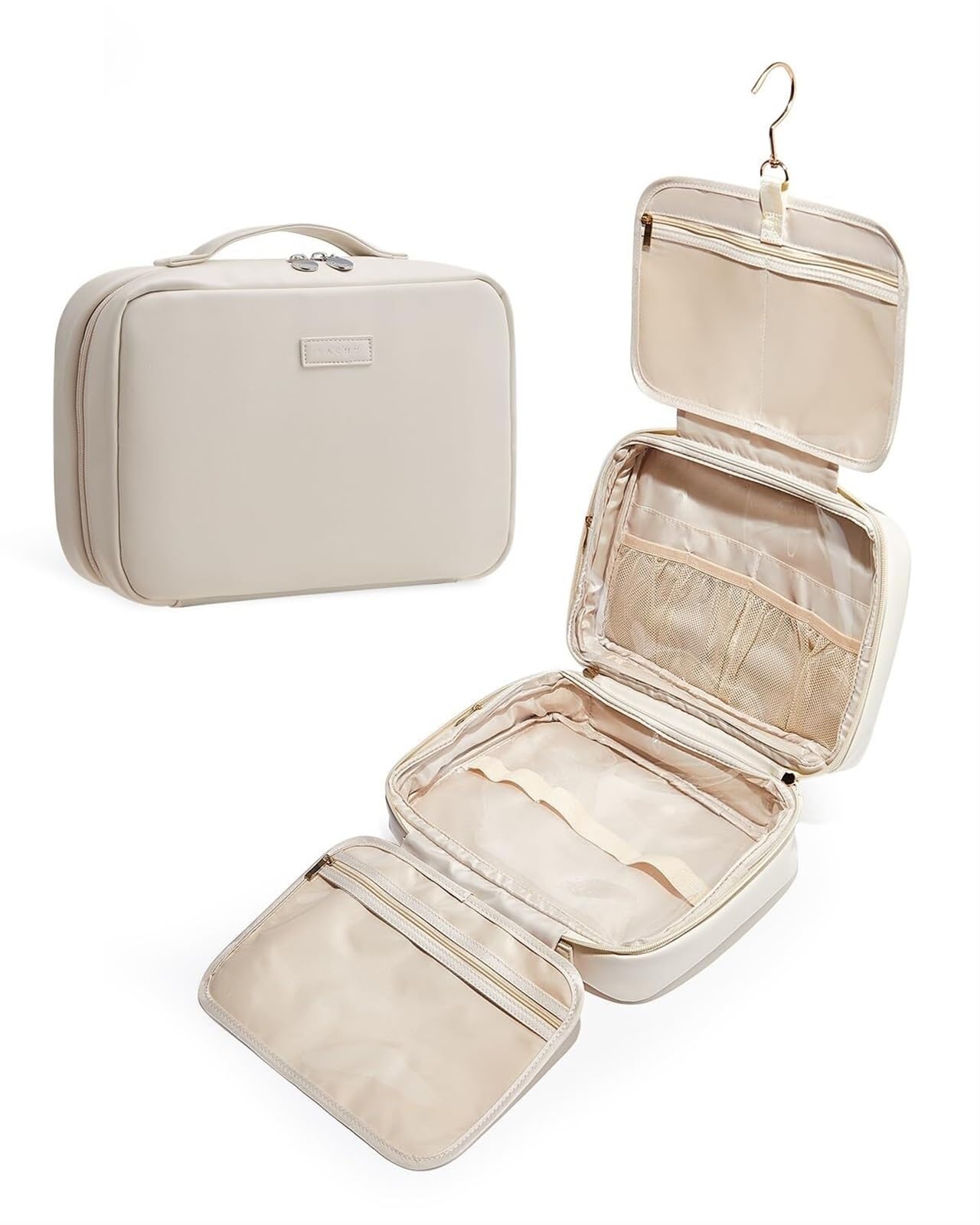 Porta Trucchi Pochette Trucchi Borsa Da Toilette Da Viaggio Borsa Da Toilette Da Donna Impermeabile Da Appendere Borsa Portatile For Cosmetici E Trucco Trousse Trucchi Donna(Beige)