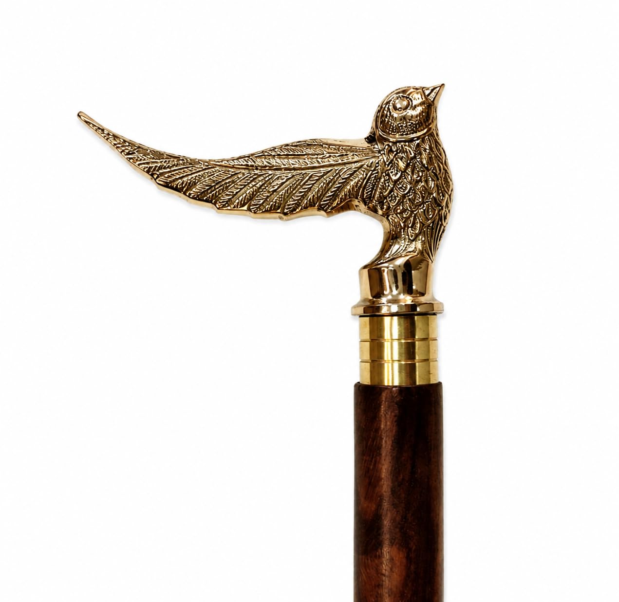 Vintage Wooden Walking Stick with Solid Brass Bird Head Handle | Handcrafted Hardwood Walking Stick Cane Decorative Collectible for Men & Women-image-12