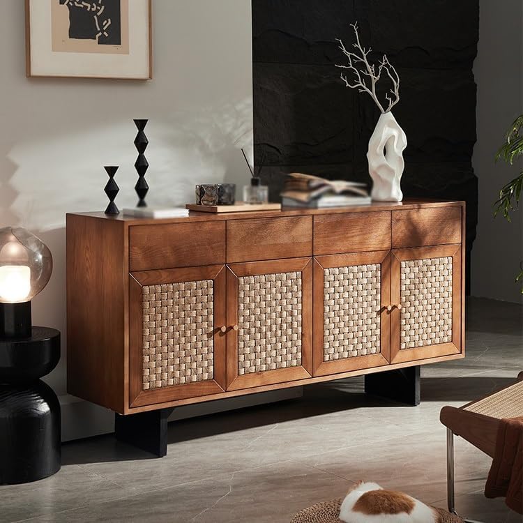 Amazon.co.jp: IKIFLY ラタンキャビネット 木製 サイドボード 3扉