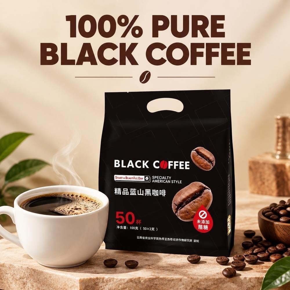 Café negro instantáneo, 50 barras, 100 g