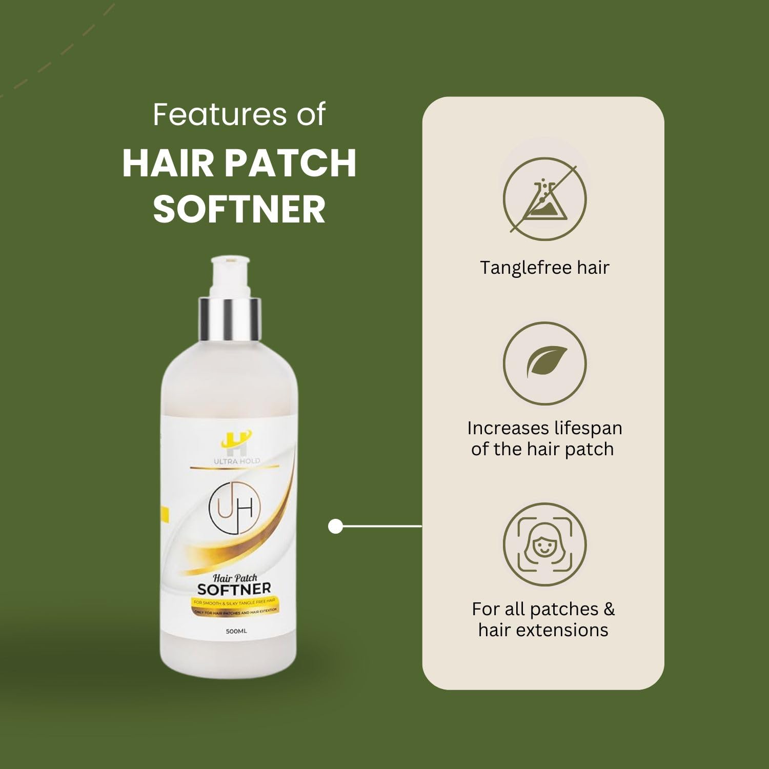 Hair Patch Softener for Hair Extensions, Wigs & Patches (500ml) | Silky, Smooth, Tangle-Free Hair Patch Softener for Men & Women | Easy Detangle Spray for Wig & Hair Patch Care 2