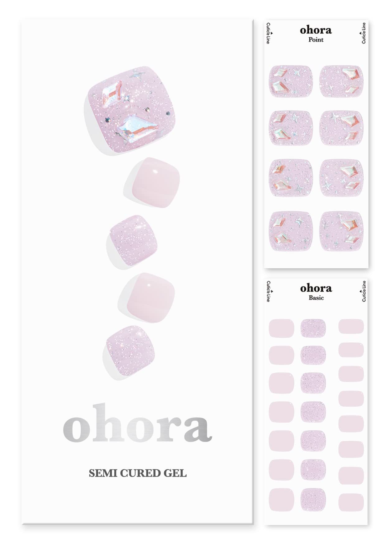 ohora Semi Cured Gel Pedi Strips (P Etoile) - Works with Any UV Pedi Lamps, Salon-Quality, Long Lasting, Easy to Apply & Remove - Includes 2 Prep Pads, Pedi File & Wooden Stick