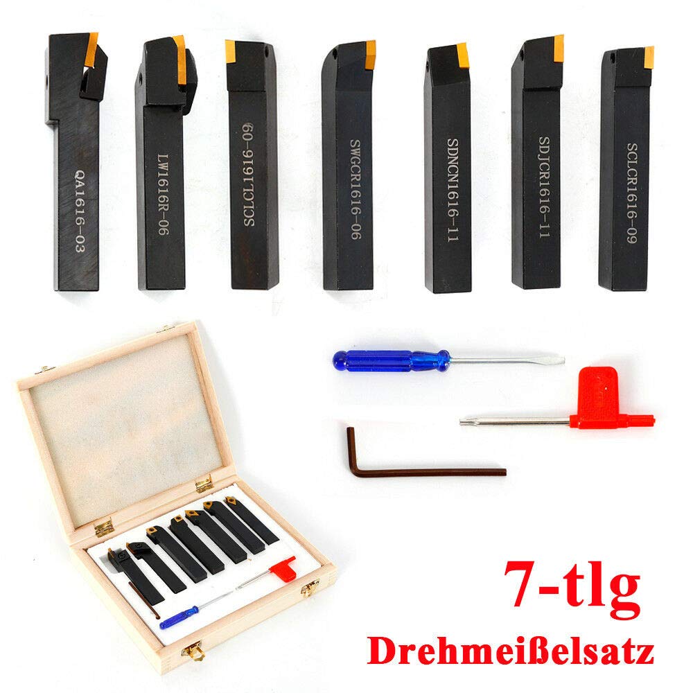 Dłuto tokarskie, 7 sztuk dłut tokarskich z twardego metalu 16 mm, stal tokarska, uchwyt zaciskowy, narzędzie tokarskie, zestaw do tokarki