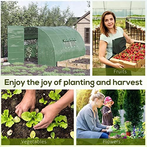 Outsunny Reinforced Walk-In Polytunnel Greenhouse with Metal Hinged Door, 25mm Diameter Galvanised Steel Frame & Mesh Windows (3 x 4M)