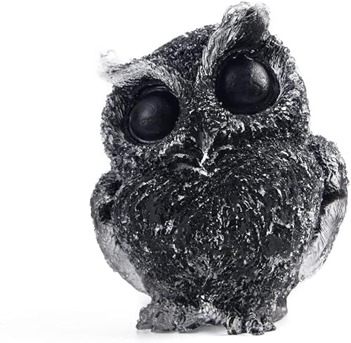 NUZUJX Estatua de búho de 2.5 pulgadas, granate natural, piedra de ojo de tigre, figura de búho para decoración del hogar (obsidiana)