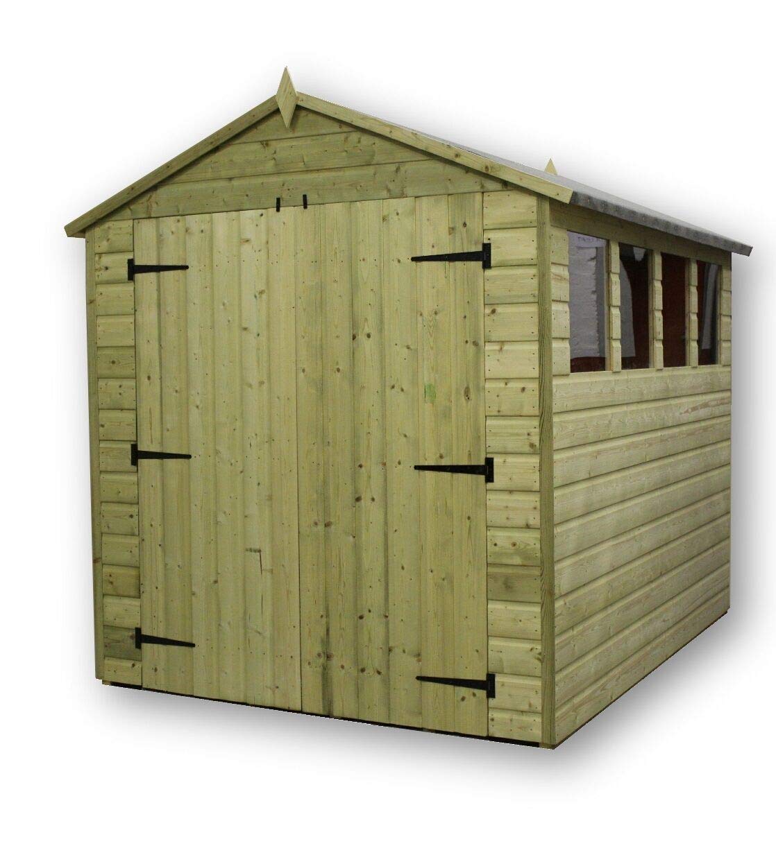 EMS Retail Empire 9800 Premier Apex Garden Shed 8x10 SHIPLAP T&G PRESSURE TREATED WITH 4 WINDOWS DOUBLE DOOR