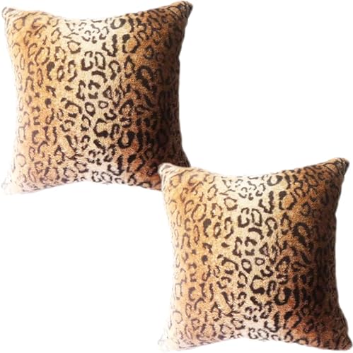 Miniatura 9 de Almohadas Decorativas de Piel Sintética, Juego de 2 Fundas de Almohadas Cuadradas Decorativas para Sofá, 20x20 pulgadas Estampado de Leopardo