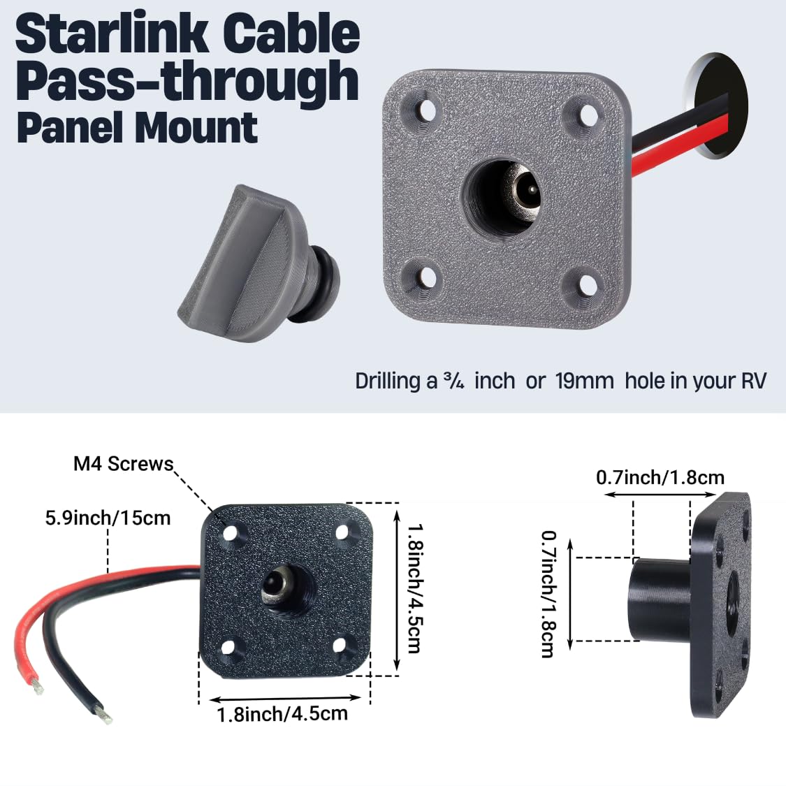 Starlink Mini DC Cable Panel Mount (quadrato, 1 pezzo, grigio)