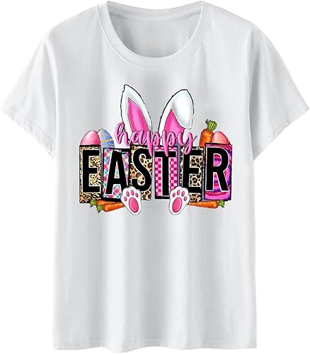 Miniatura 4 de Womens Easter Shirt, Women Happy Easter Shirts Bunny Rabbit Graphic T-Shirt Funny Letter Printed Short Sleeve Tops