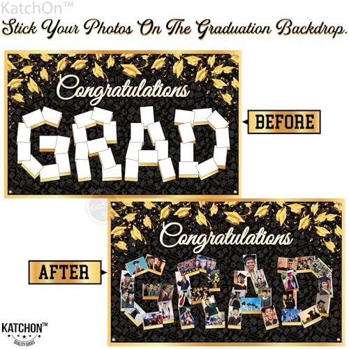 Image of KatchOn, Congratulations Graduation Photo Banner - Xtralarge, 72x44 Inch | Personalized Grad Photo Banner | Black and Gold Congratulations Grad Backdrop | 2026 Graduation Decorations