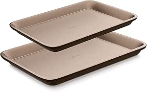 NutriChef Nonstick Cookie Sheet Baking Pan | 2pc Large and Medium Metal Oven Baking Tray - Professional Quality Kitchen Cooking Non-Stick Bake Trays w/Rimmed Borders, Guaranteed NOT to Wrap
