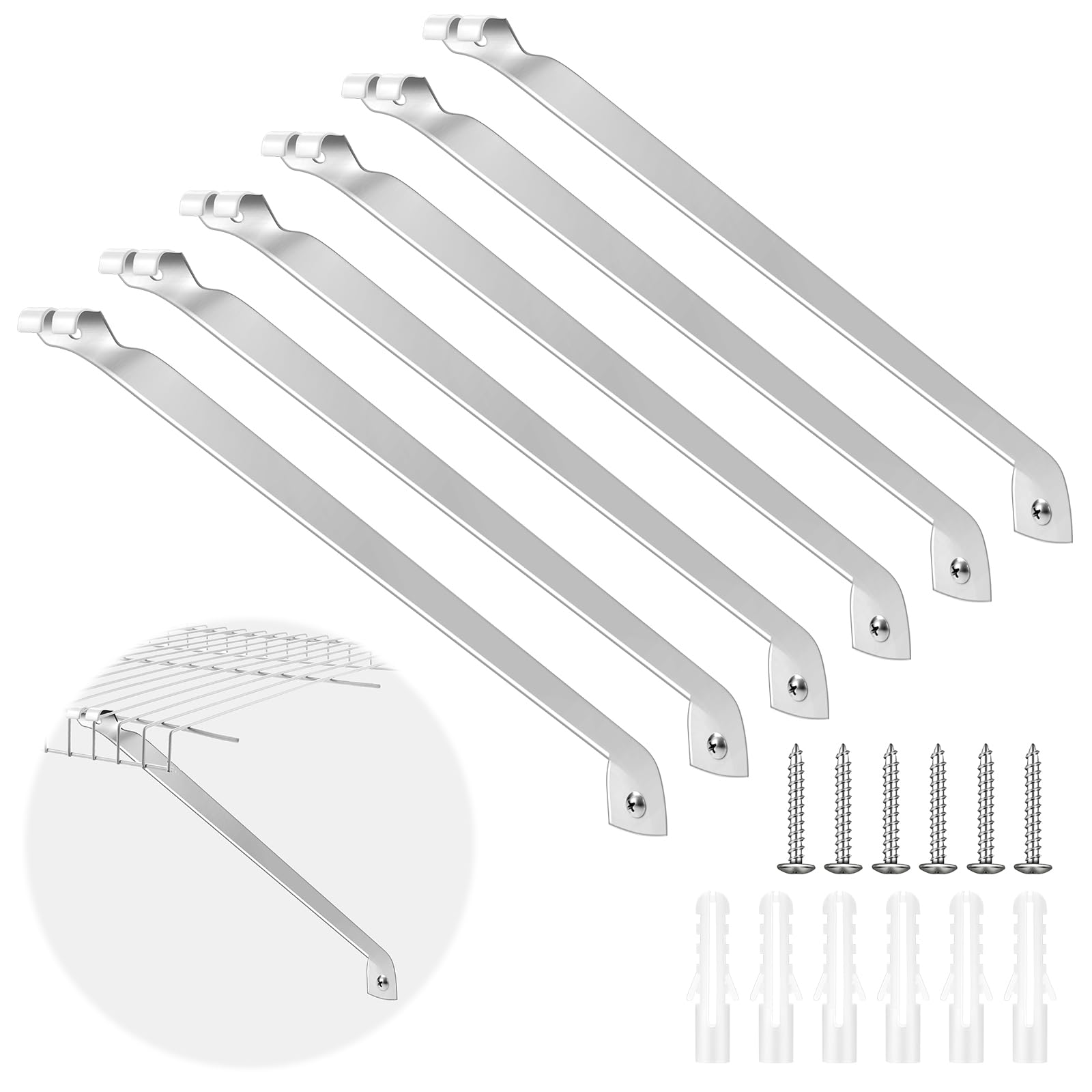 Photo 1 of Innconee 6 Pcs Support Brackets for 12in Wide Shelving Wire Wire Shelf Brackets Closet Rod Bracket Closet Support Bracket with Anchors and Pins for Installation Wires Shelving Supports Closets