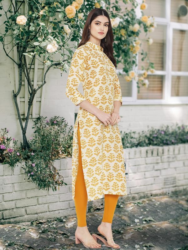 Image of Pinkmint Women Cotton Kurti ll Stright Printed Collared V Neck Kurta ll Stylish Regular Fit Kurti's (Pack of 01)