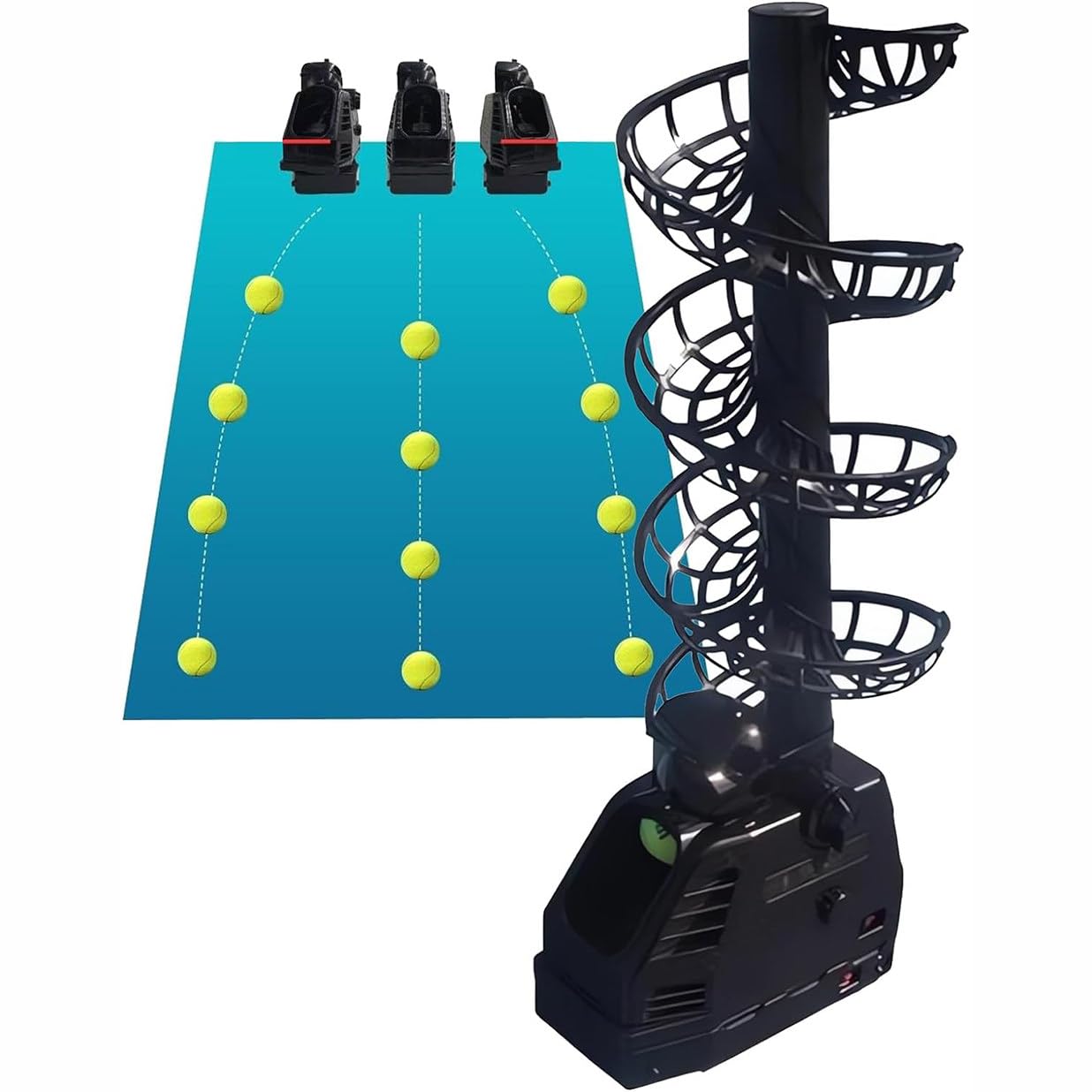 Máquina portátil para lanzar pelotas de tenis, máquina automática para lanzar pelotas de tenis, lanzador de pelotas de tenis, 3 frecuencias de servicio, 4 distancias ajustables, lanzador de pelotas