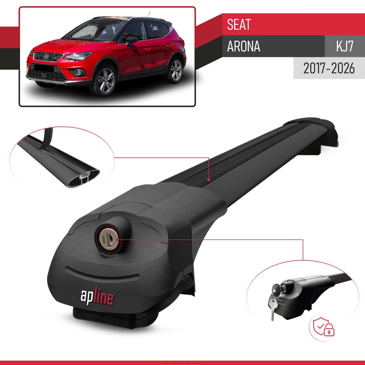 Compatible con Seat Arona (KJ7) 2017-2025 Ace-1 Barras de Techo Auto Portaequipajes Barras Transversales Negro Aluminio 2 Barras