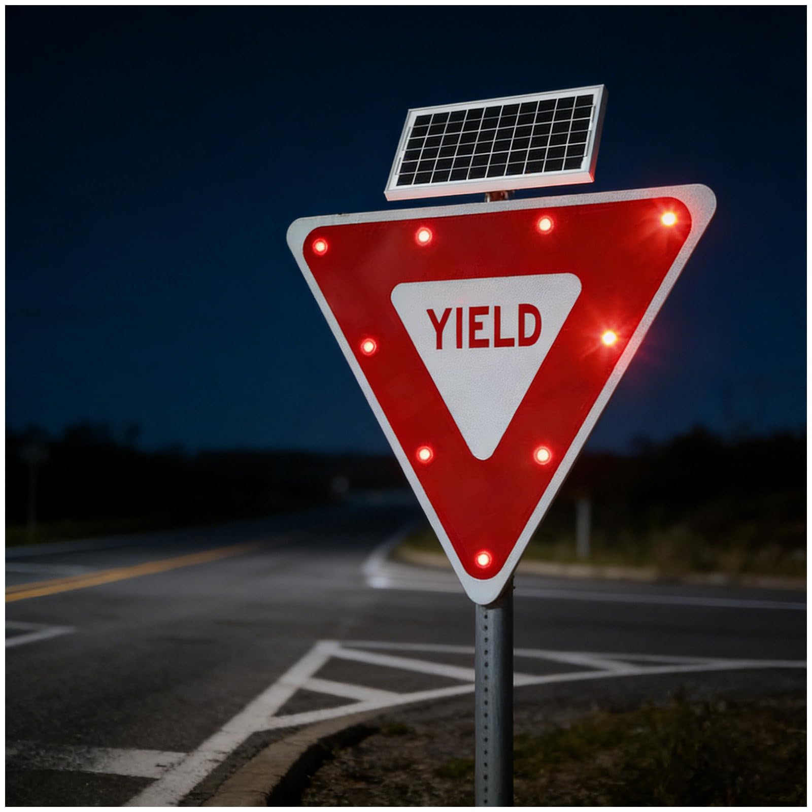 Cielobloen Multicolor Solar Powered Yield Sign, Led Flashing Yield Warning Sign – Solar Powered, 24"/28", 9 Leds, Engineer Grade Reflective Material, U-Bolt Mount, Ip65, For Streets 28"