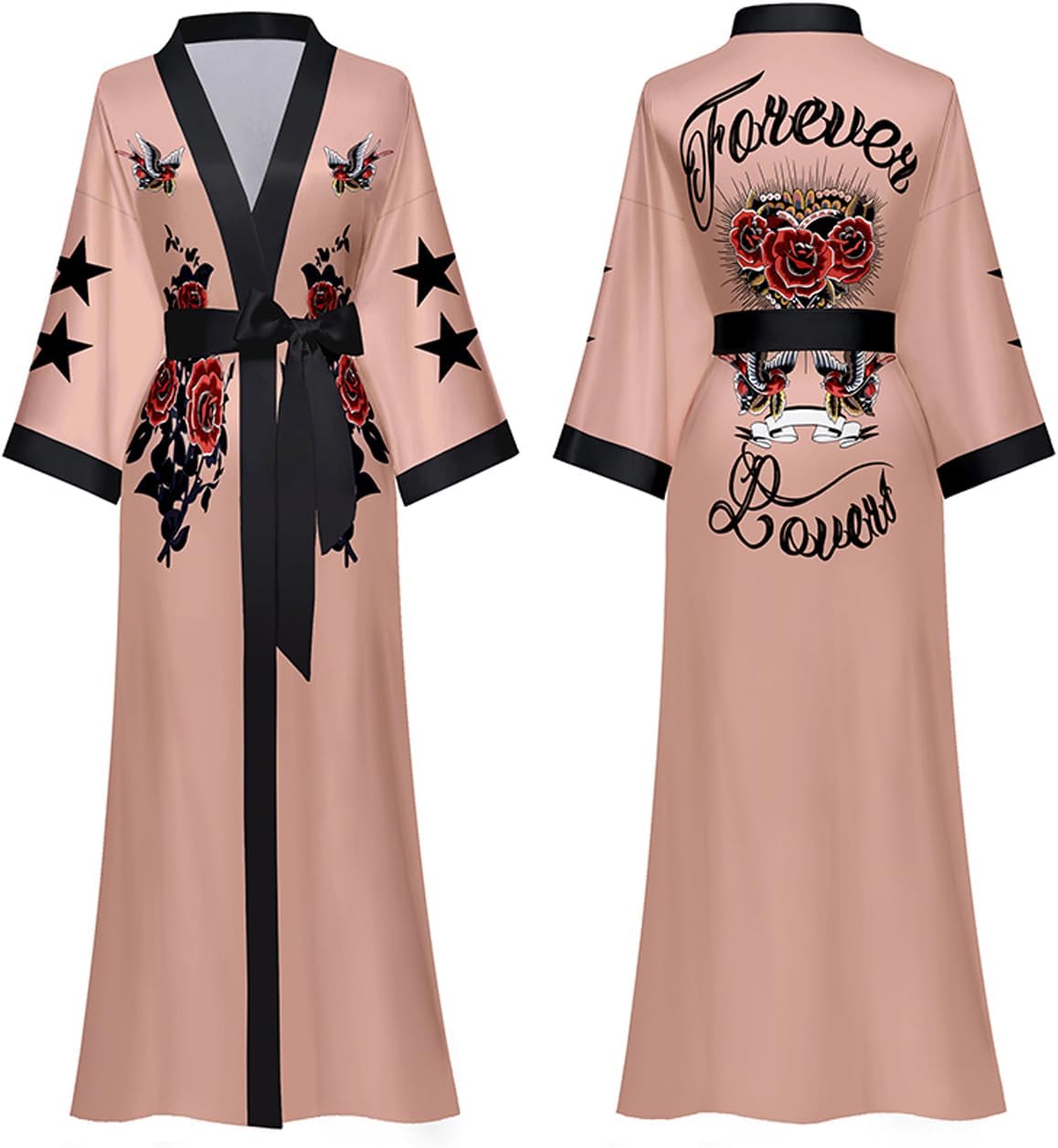 Silk Satin Robe for Women Long Japanese Kimono Robe Lightweight Soft Bathrobe Floral Luxury Dressing Gown