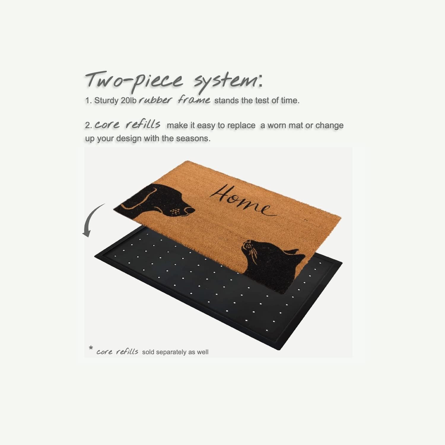 4 Cats & Dogs Rectangular Coir Doormat 27" x 39" – Wag Your Tail - Includes Coir Insert & Heavy-Duty Non-Slip Rubber Frame, Pet-Friendly Welcome Mat, Easy to Clean Entry Rug for Indoor & Outdoor Use