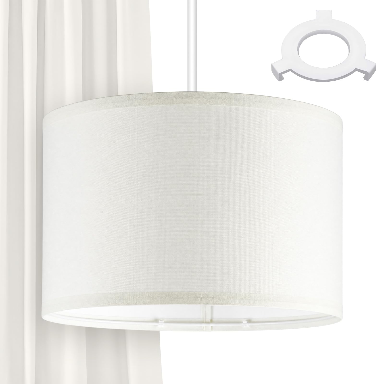 Weewooday 12 Inch 1 Set Fabric Lampshade for Ceiling Lights, Table Lamps and Floor Lamps, with E27 to E14 Adapter Ring, Modern Linen Lamp Shades for Living Room, Bedroom, Home Decoration (Beige)