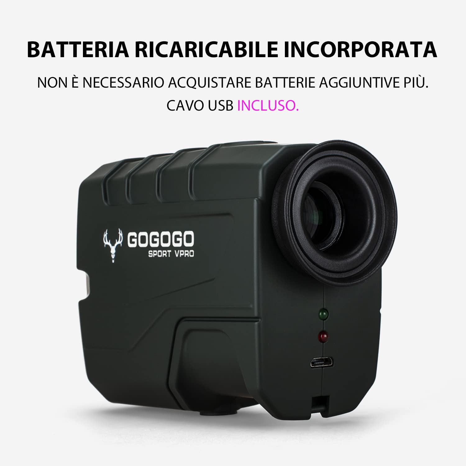 Gogogo Sport Vpro Telemetro Caccia Golf 1097M/1200 Iarde, Ricaricabile Telemetri con Ingrandimento 6X Modalità di Pendenza, Blocc Bandiera & Vibrazione, Scansione,Precisione ±1