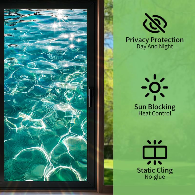 Window Film 17.7x39.3 Inch Static Cling Ocean Water Ripple Design miniatura 2