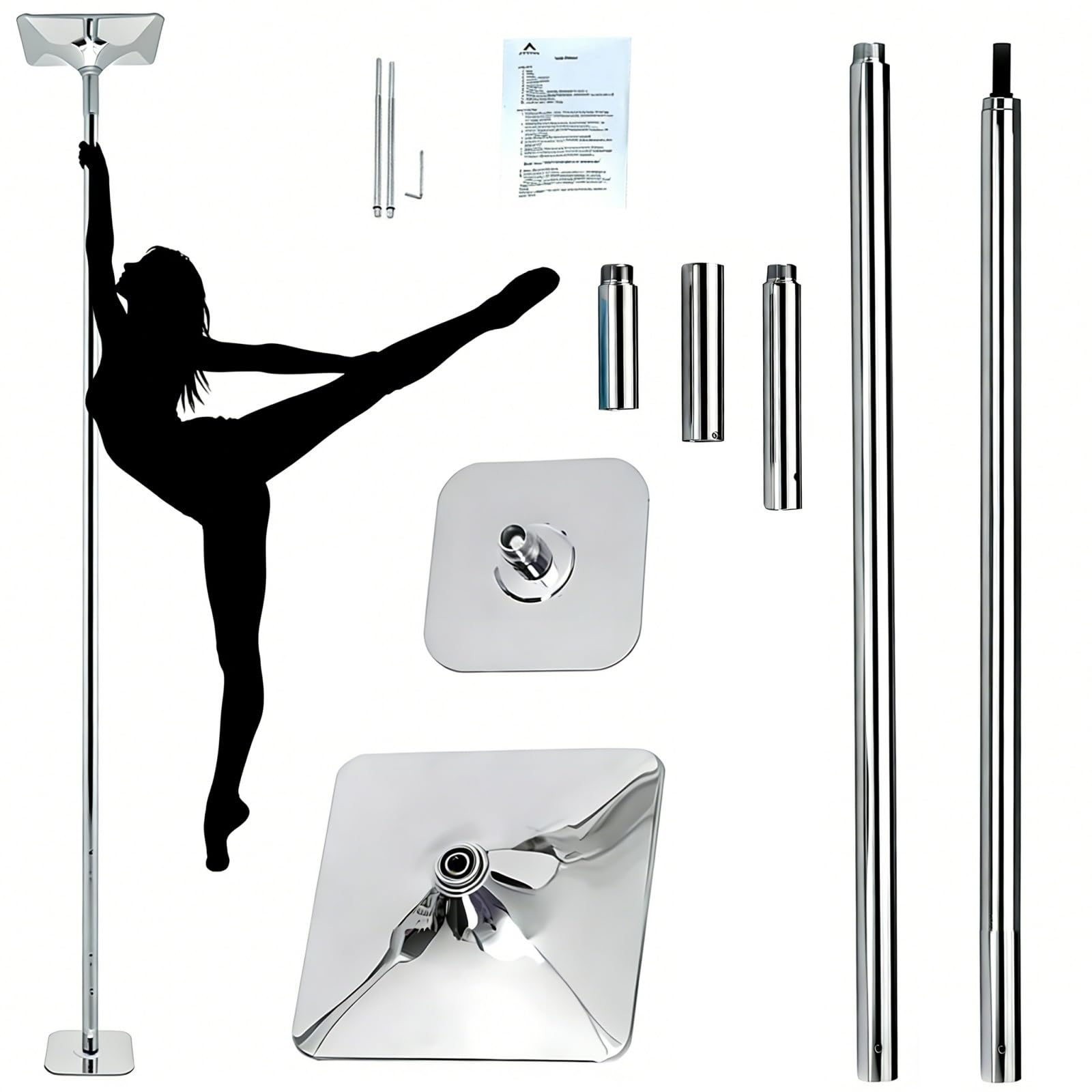 Stripper Pole for Home Use, 45mm Professional Dance Pole, Rotating and Static Modes, 9-12ft Adjustable, Heavy-Duty Steel, Max Load 400 lbs