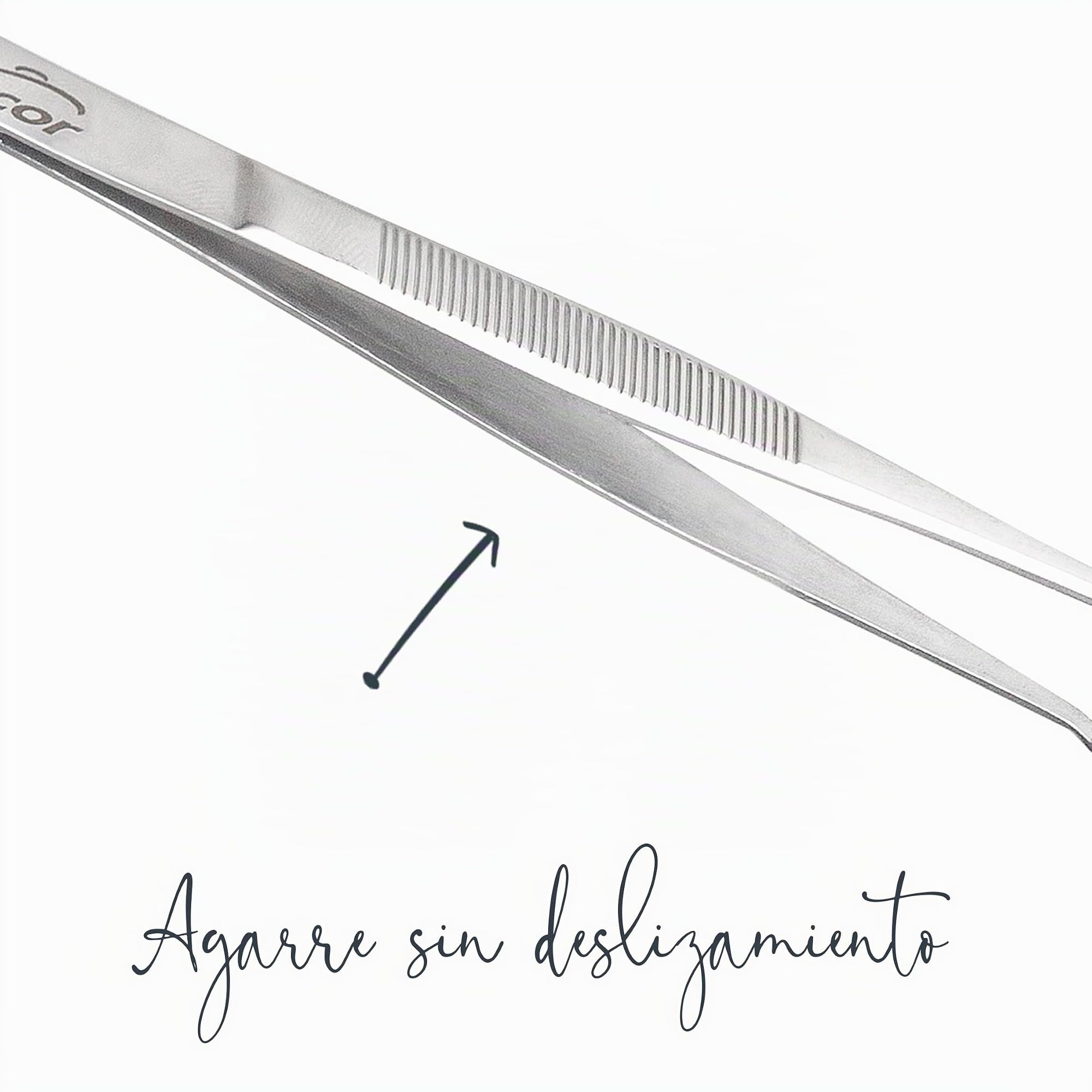 Lacor 62865 Precision Kitchen Tweezers, 18/10 Stainless Steel, Fine Scratched Handle, Curved Tips, 15.5 Cm, Dishwasher Safe