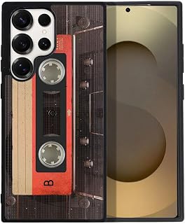 FINCIBO Anti-Scratch Soft Rubber Protective Shockproof Slim Case Cover Compatible with Samsung Galaxy S25 Ultra 6.8 inch 2025 - Red Vintage Cassette Tape