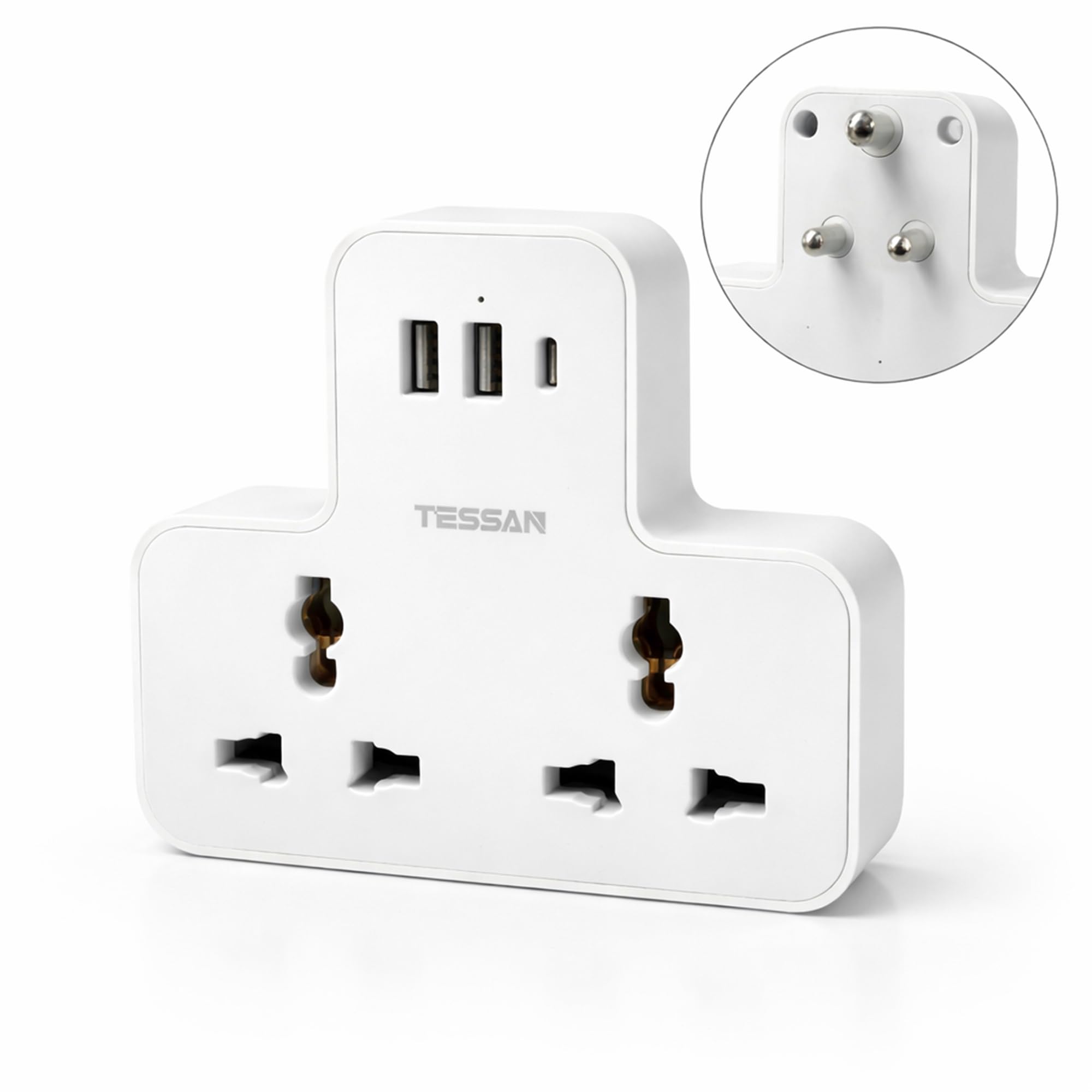 TESSAN Universal Socket Adapter with 2 AC Outlets,15W GaN Fast Charging, Surge Protection, Type-C Port, 3-Pin Plug, Compatible with 6A Plugs Without Blocking Adjacent Plugs-image-32