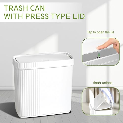 Miniatura 4 de UUJOLY Cubo de basura pequeño para baño con tapa, papelera delgada de plástico, cesta de basura para cocina, lavandería, oficina, habitación de los