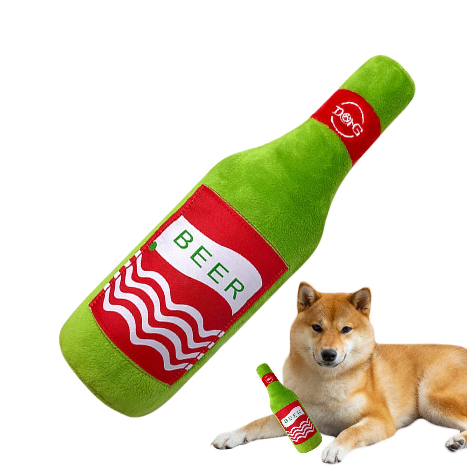 Rechory Dog Squeaky Toys, Wine Bottle Shape Funny Game, Squeaky Stuffed Dog Toys, for Chewing Play Fetch Teething Mental Stimulation Physical Activity