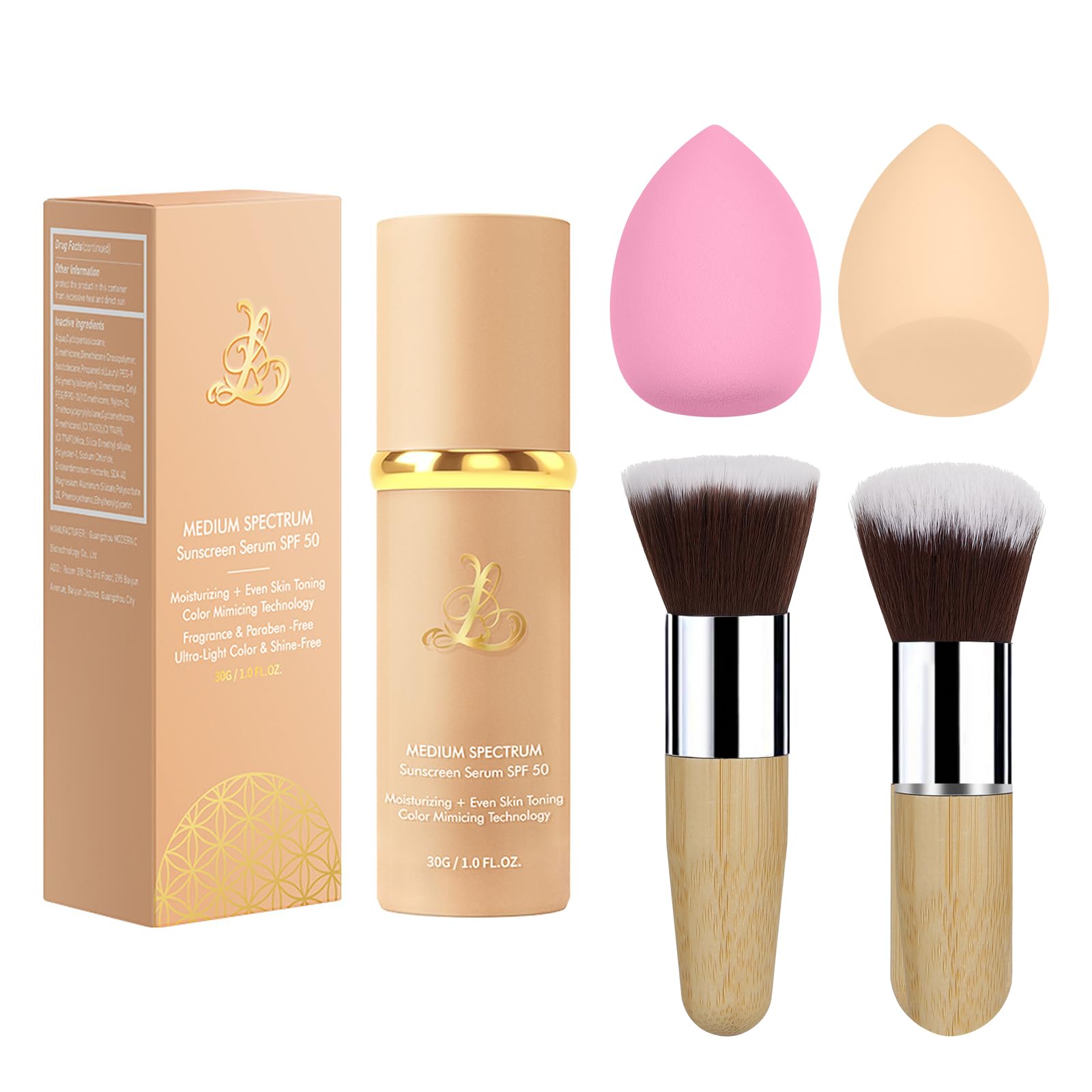 Match Foundation 4-in-1 with SPF 50 Color Changing Foundation Medium Spectrum with 2 Brushes and 2 Cosmetics Sponge
