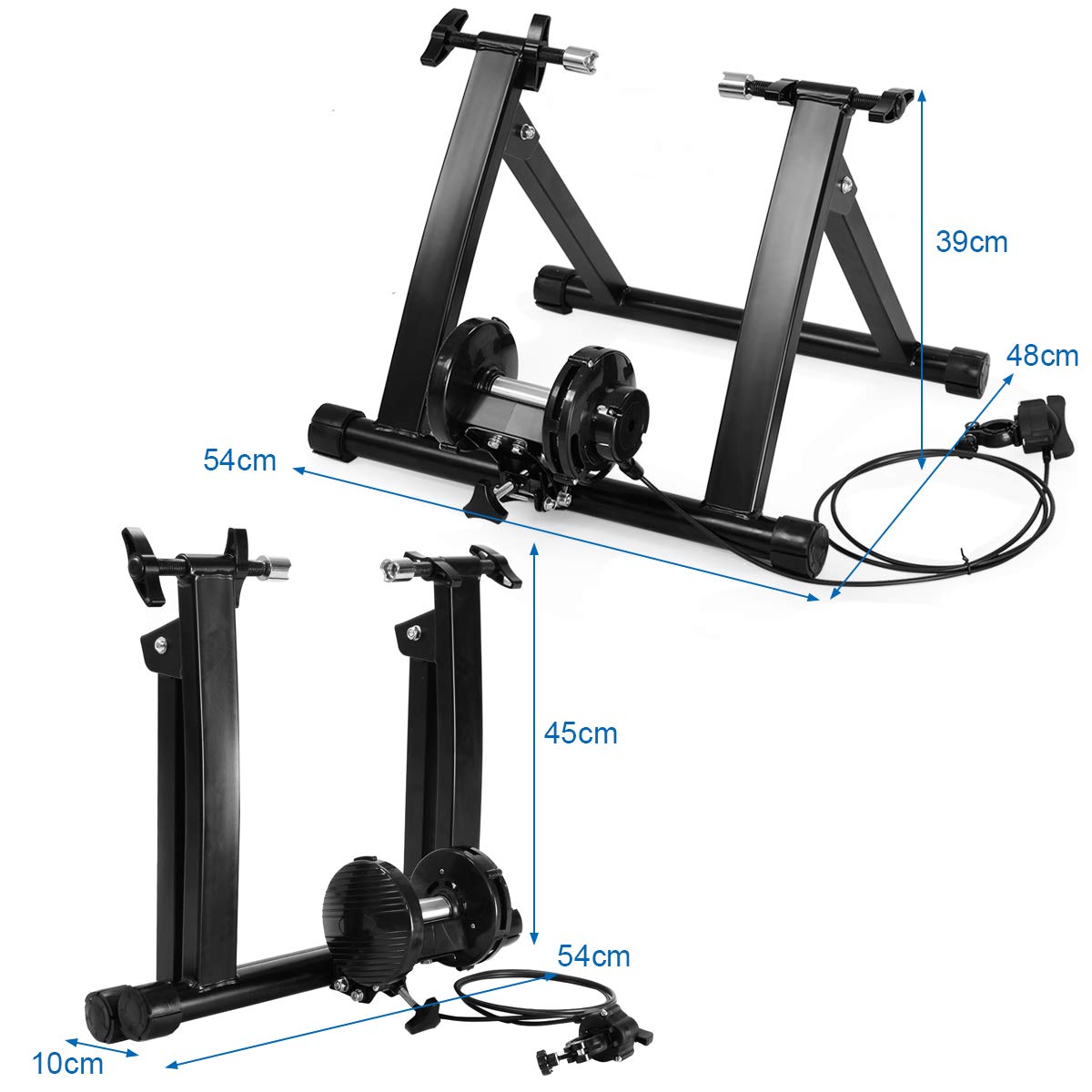 COSTWAY Home Trainer Vélo Magnétique pour Roue 26-28’’ 700 C Entraîneur Turbo de Vélo Pliable Noir en Acier Charger Max 150KG