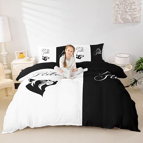 Erosebridal Juego de funda de edredón con 2 fundas de almohada de microfibra con texto en inglés "Dog Side My Side", tamaño King, color blanco y